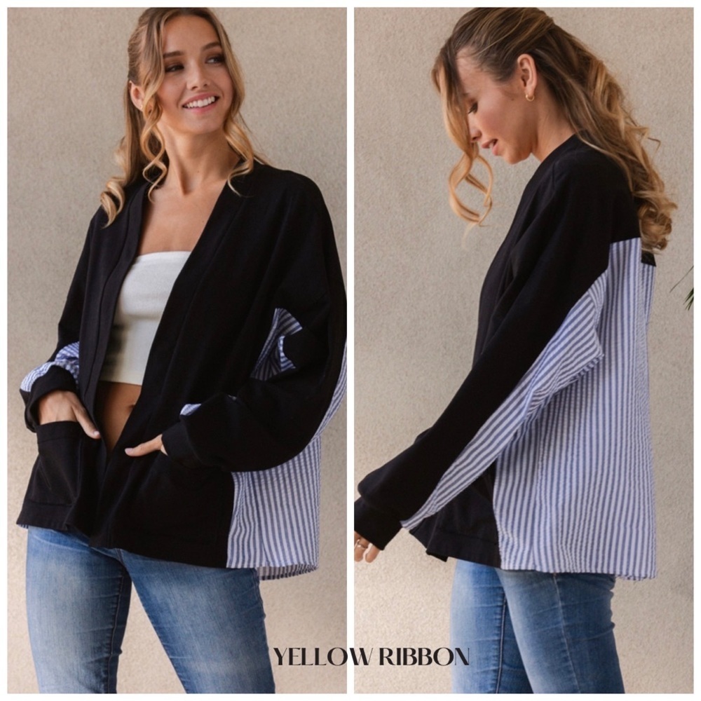 NEW Stripe Contrast Open Cardigan